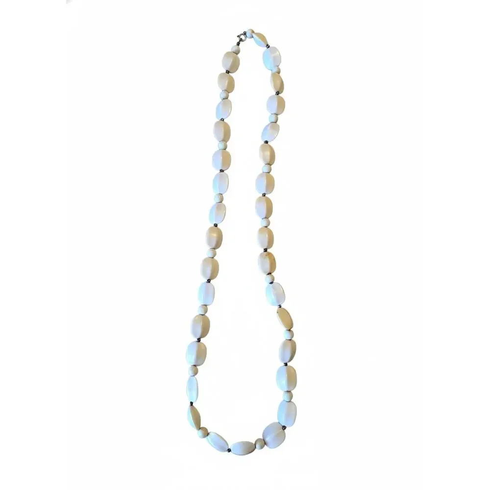 Vtg White‎ Beaded Elegant Retro Classic Designer Statement Fashion Necklace